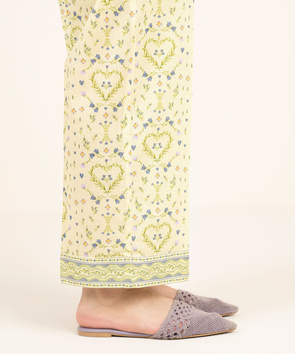 Women's RTW Crosshatch Printed Pale Yellow Straight Pants