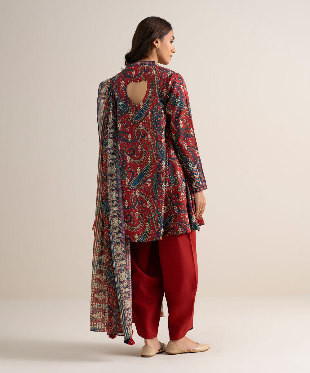 Women's Unstitched Lawn Printed Red