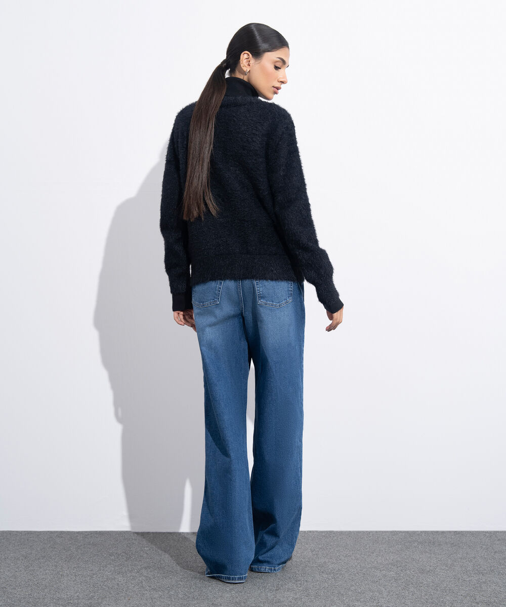 Women's Western Wear Black Fuzzy Knit Cardigan