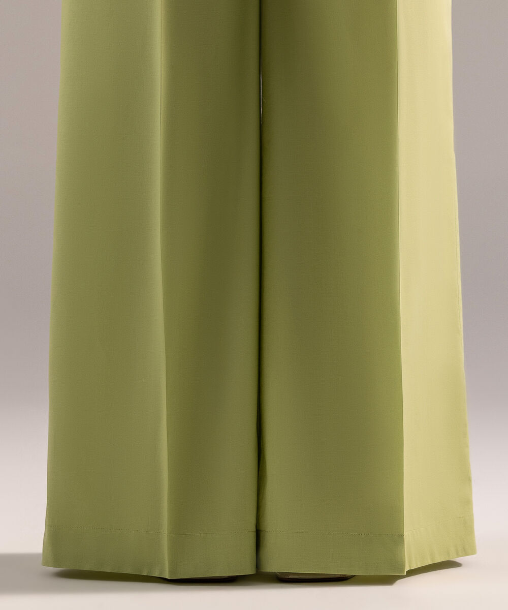 Women's RTW Cambric Solid Green Flared Pants