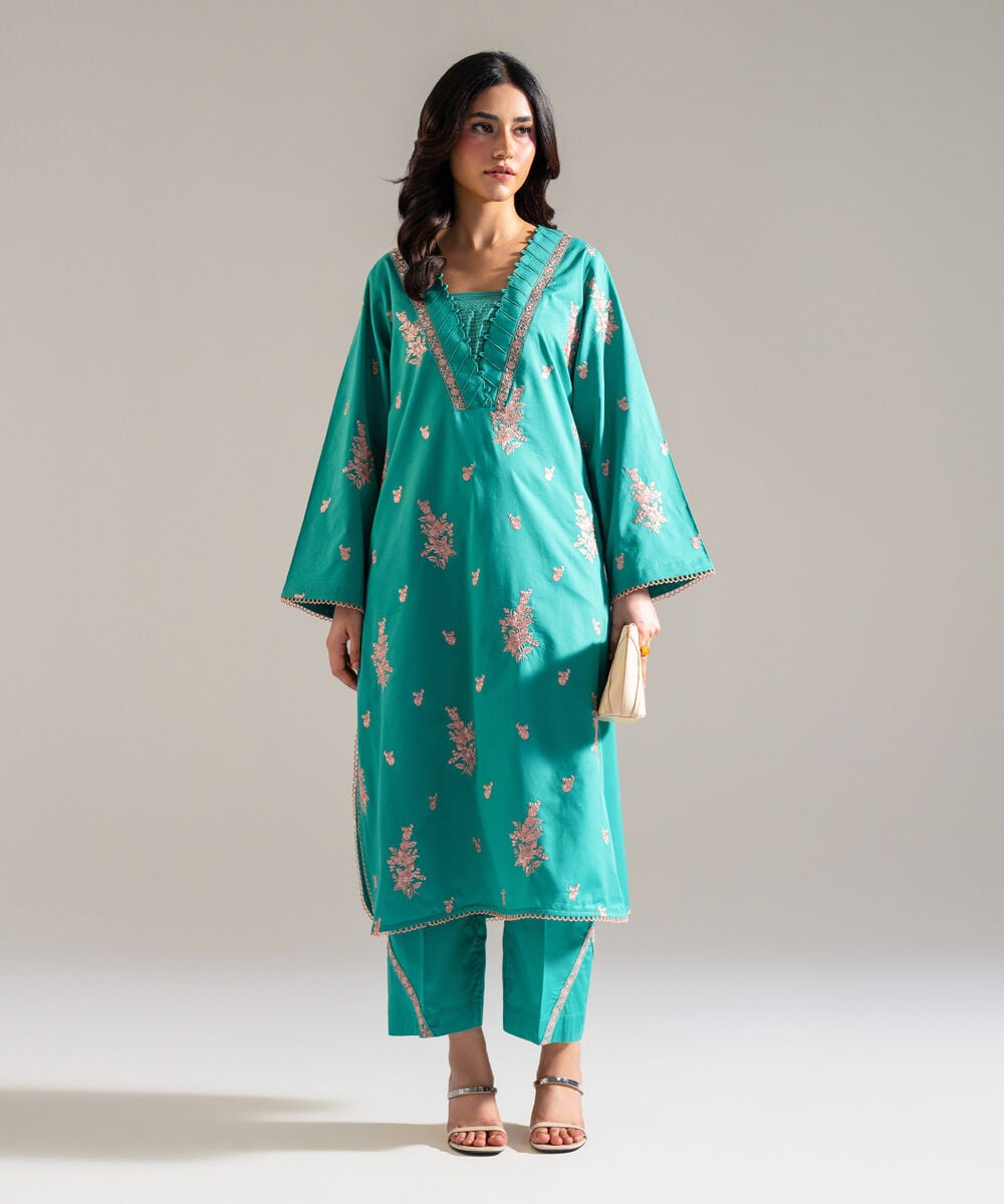 Women's RTW Lawn Embroidered Green  2 Piece Suit