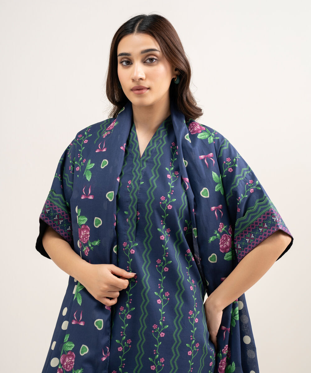 Women's Unstitched Lawn Printed Blue 2 Piece Suit