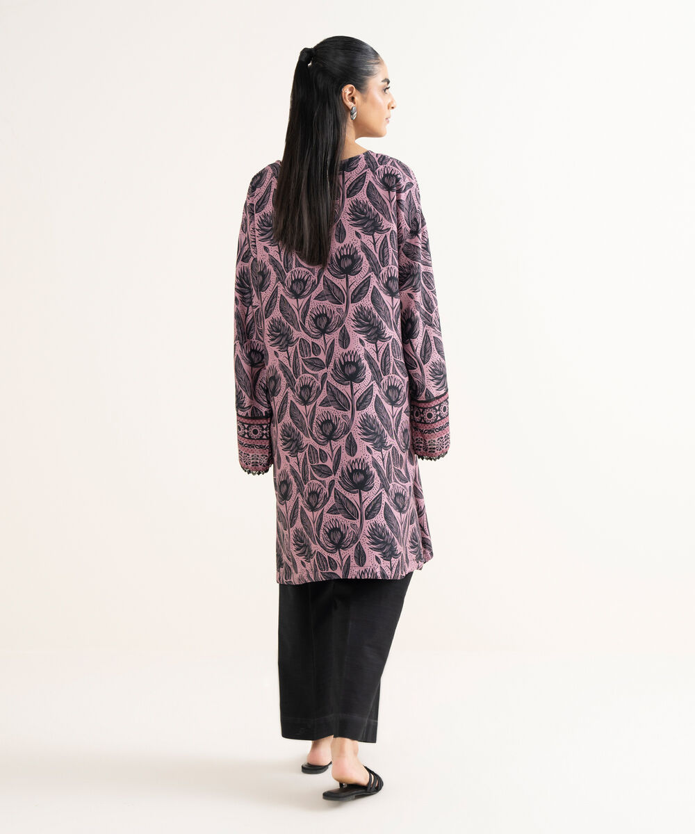 Women's RTW Cotton Viscose Printed Drop Shoulder Purple Shirt