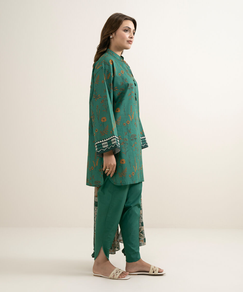 Women's Unstitched Lawn Printed Green 3 Piece Suit