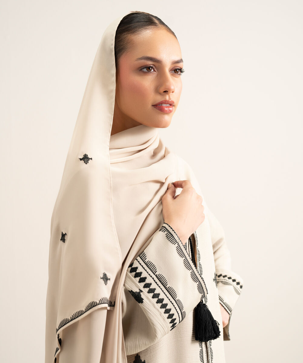 Women's Beige Crinkle Abbaya Set