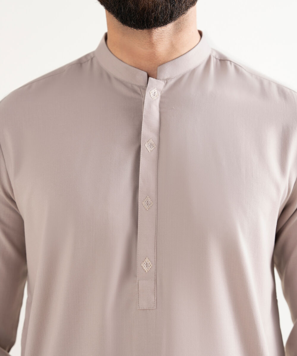 Men's Textured Wash & Wear Embroidered Mauve Kurta Shalwar