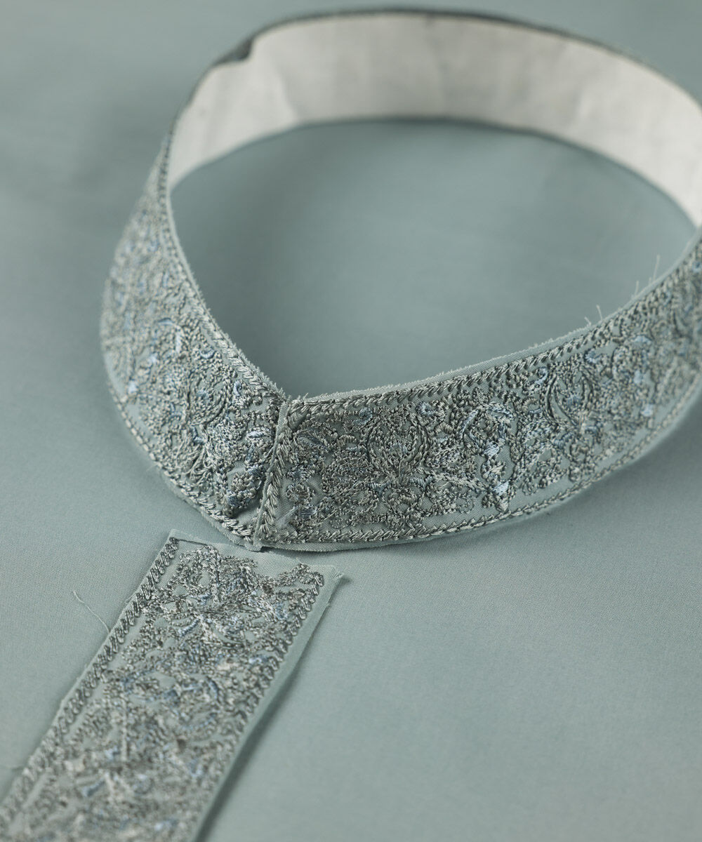 Men's Unstitched Premium Cotton Embroidered Grey Full Suit Fabric