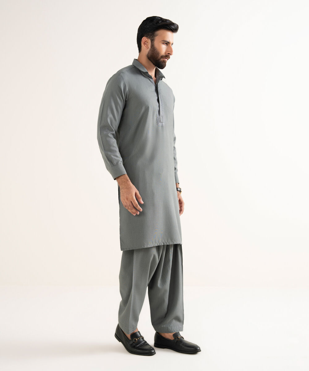 Men's Premium Wash And Wear Embroidered Grey Kameez Shalwar