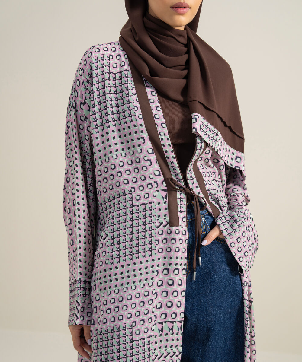 Women's Polyester Multi Kimono Printed Abbaya Set