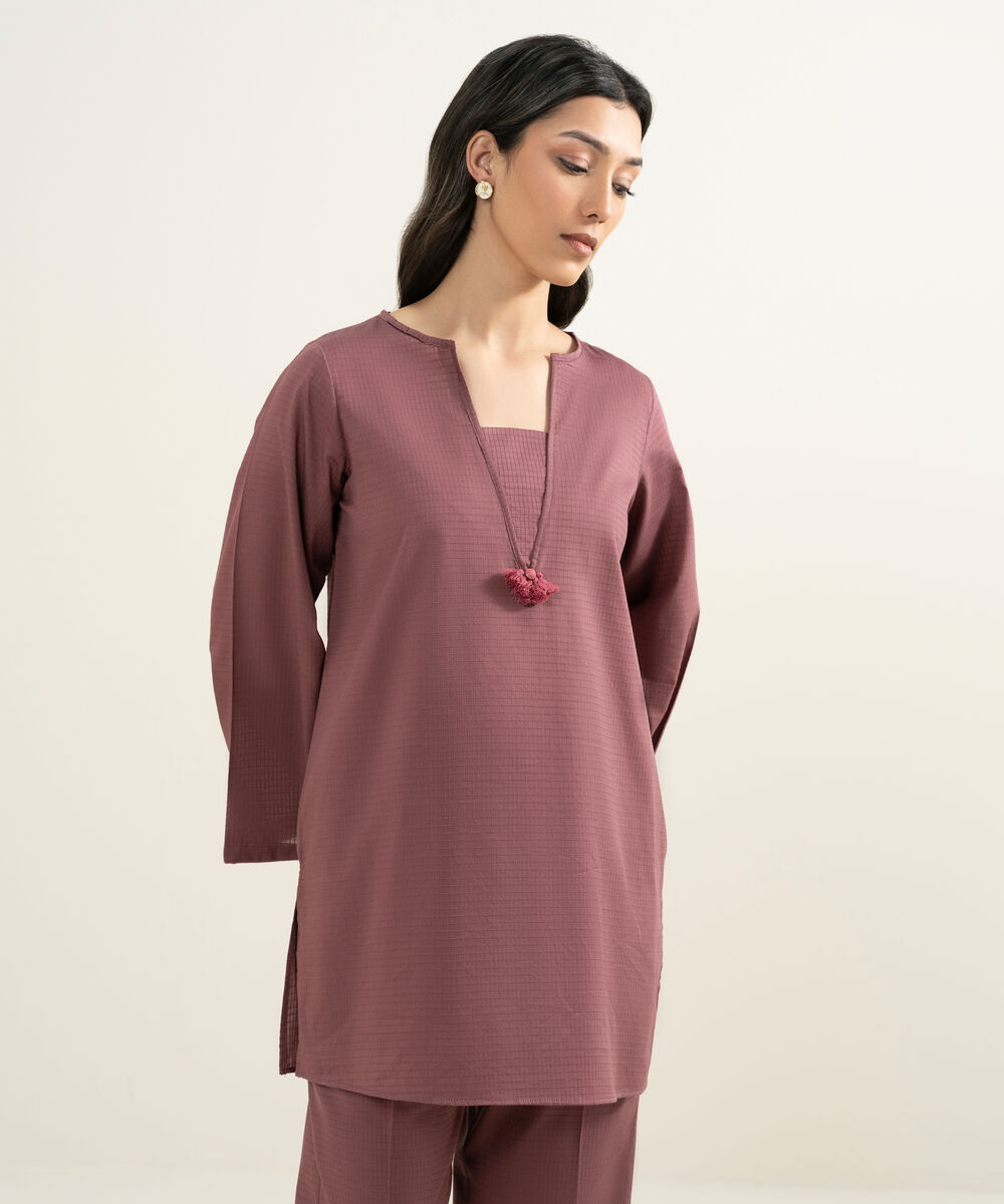 Women's RTW Dobby Solid Mauve Straight Shirt