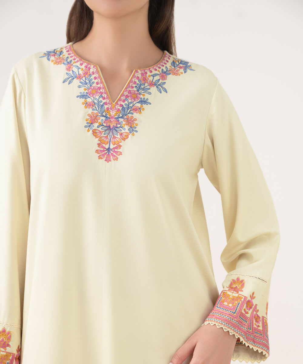 Women's RTW Viscose Marina Cream Dyed Straight Shirt