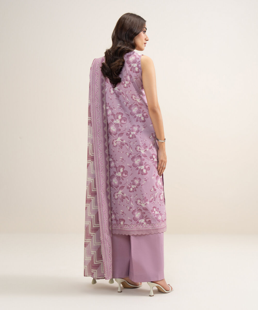 Women's Unstitched Lawn Embroidered Purple 3 Piece Suit