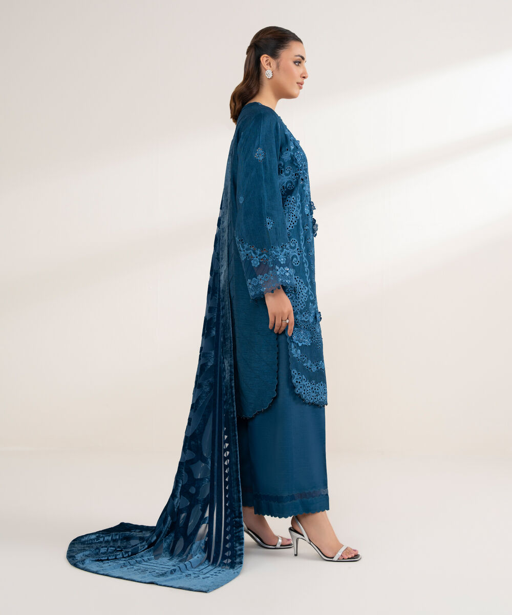 Women's Unstitched Viscose Raw Silk 3 Piece Suit