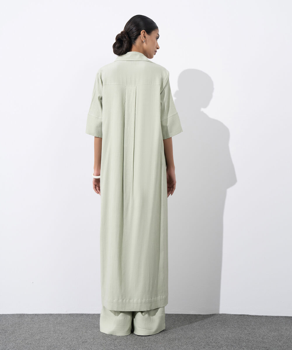 Women's Western Wear Green Seersucker Button Through Dress