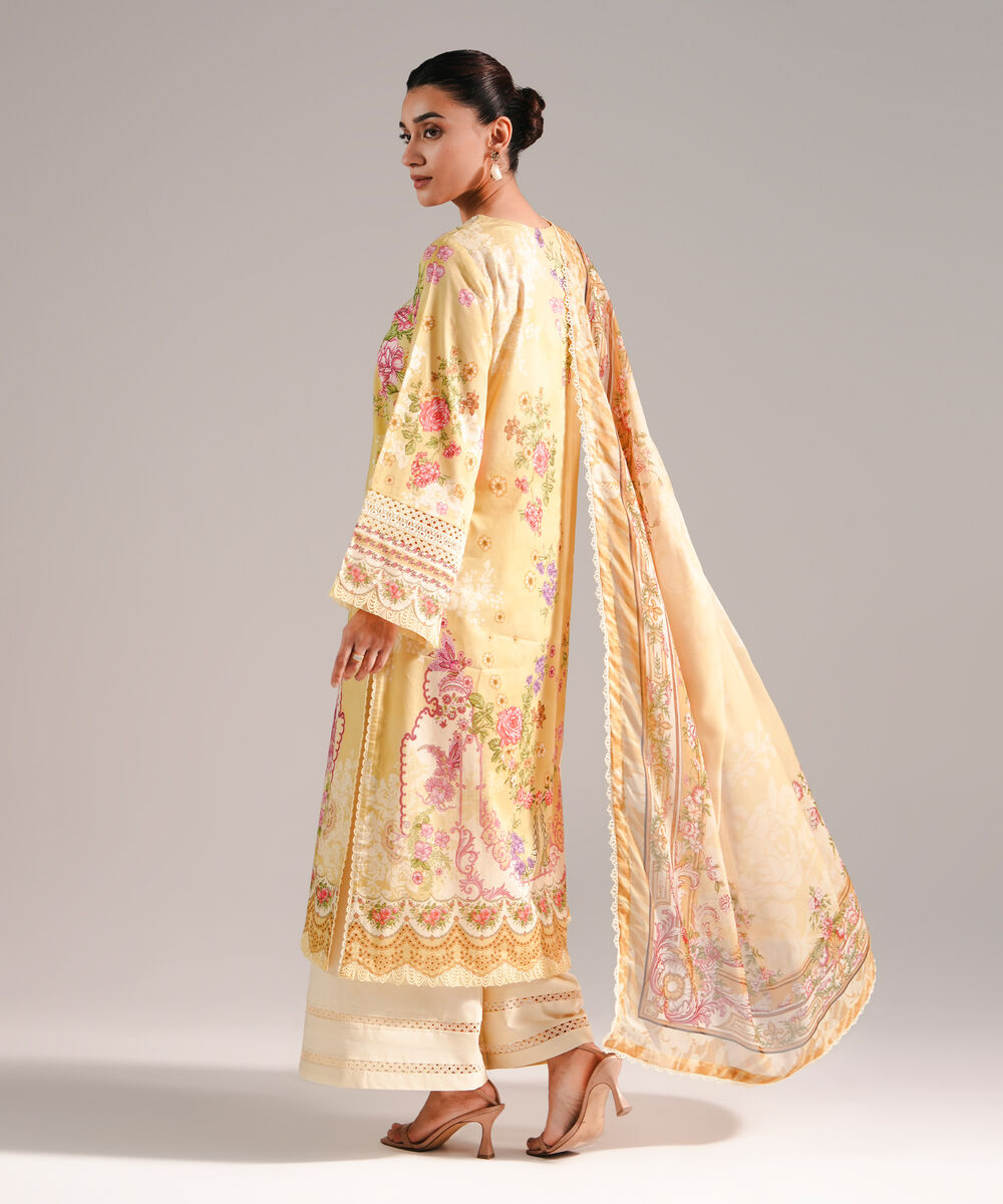 Women's RTW Lawn Embroidered Yellow 3 Piece Suit