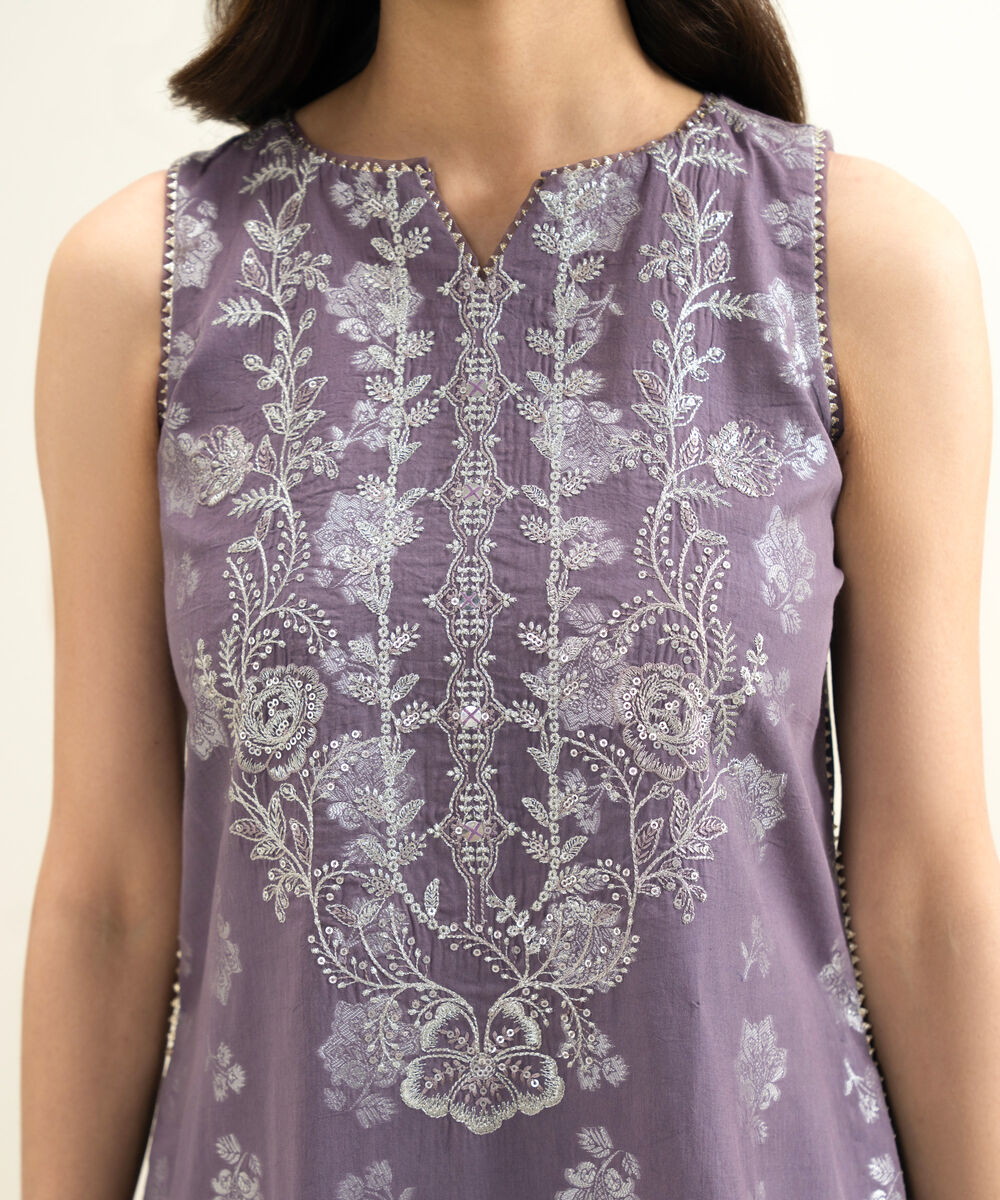 Women's Unstitched Extra Weft Jacquard Embroidered Purple 3 Piece Suit