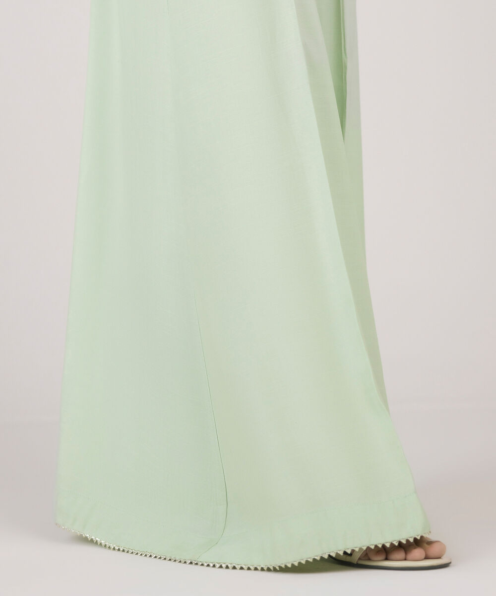 Women's RTW Viscose Raw Silk Solid Green Sharara