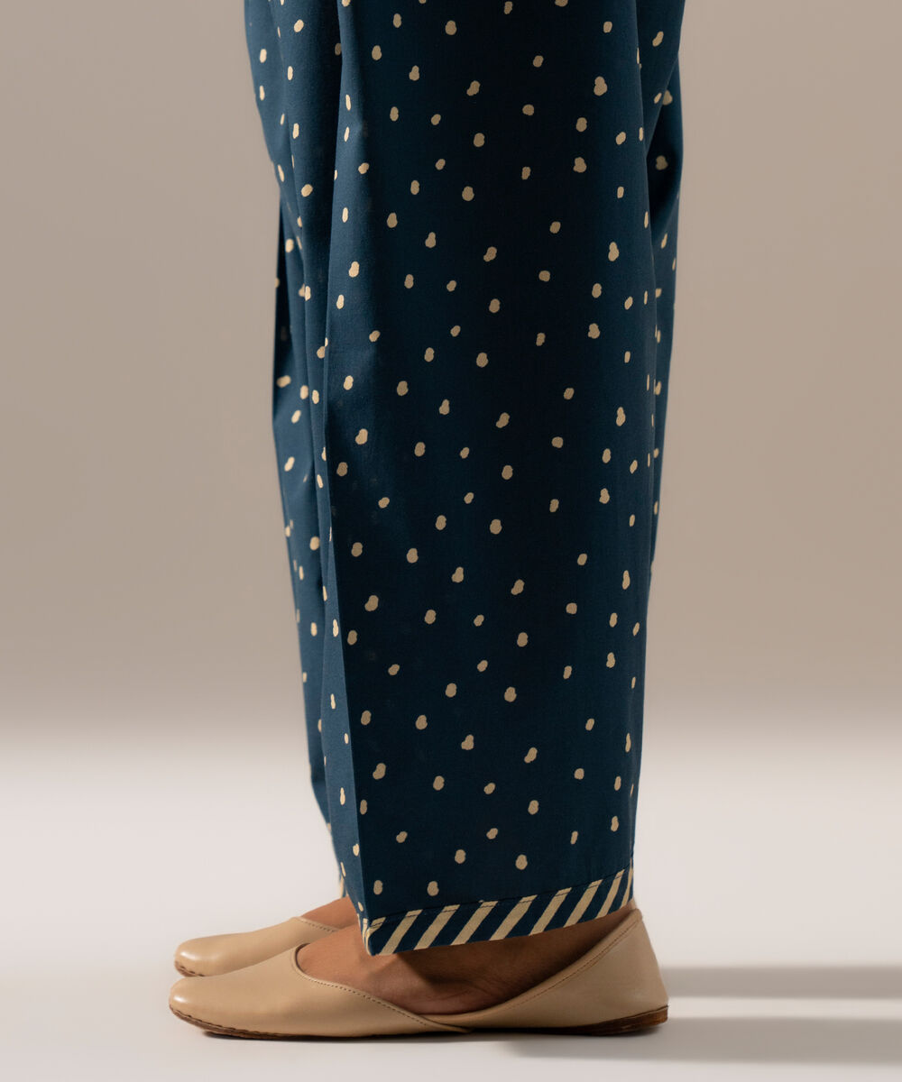 Women's RTW Cambric Printed Blue Regular Shalwar