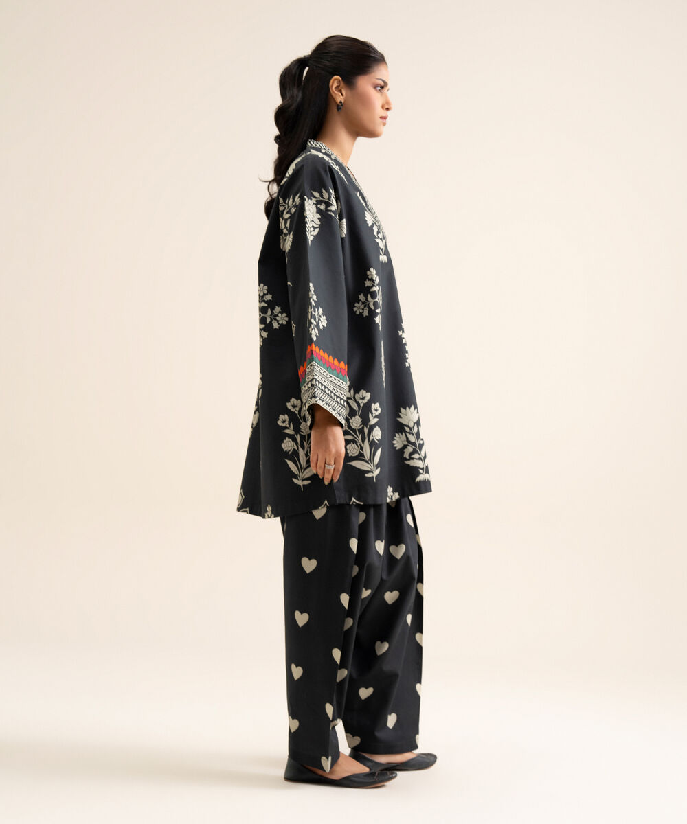 Women's Unstitched Cotton Printed Black & White 1 Piece Suit