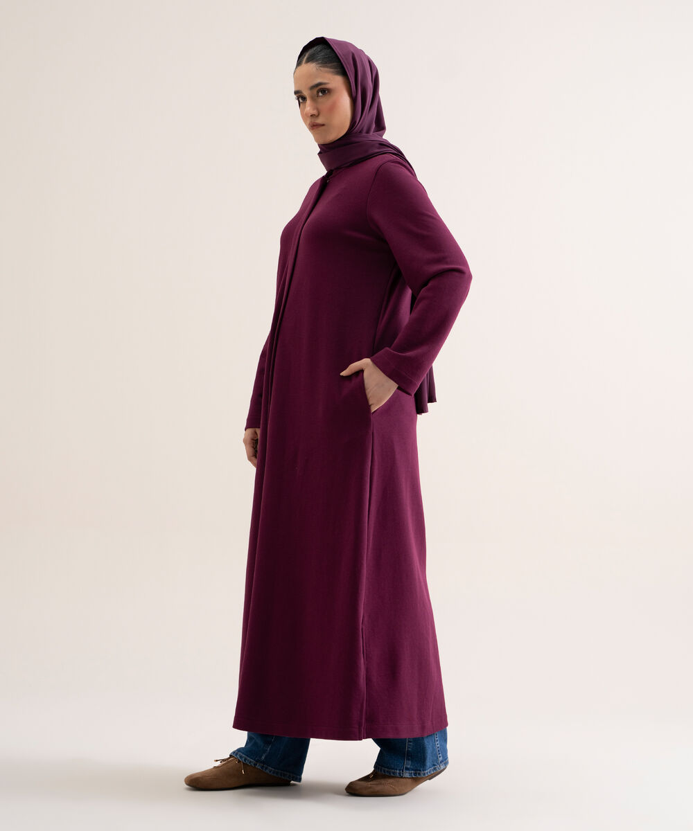 Women's Burgundy Knit Abaya Set