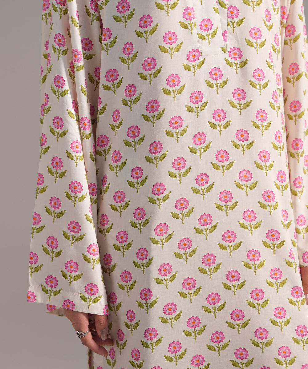 Women's RTW Arabic Lawn Printed White Straight Shirt