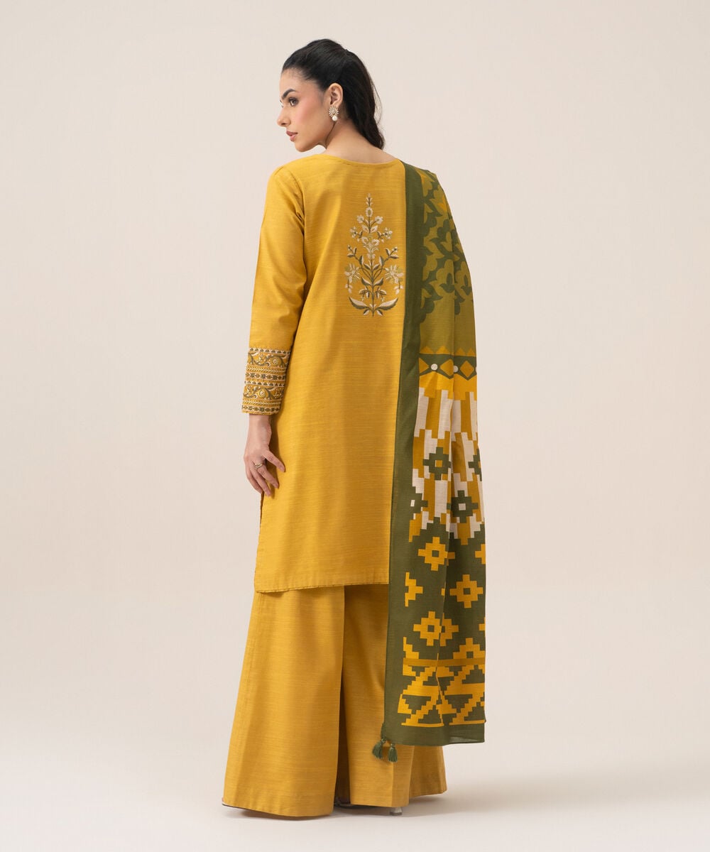 Women's Unstitched Lawn Embroidered Yellow 3 Piece Suit