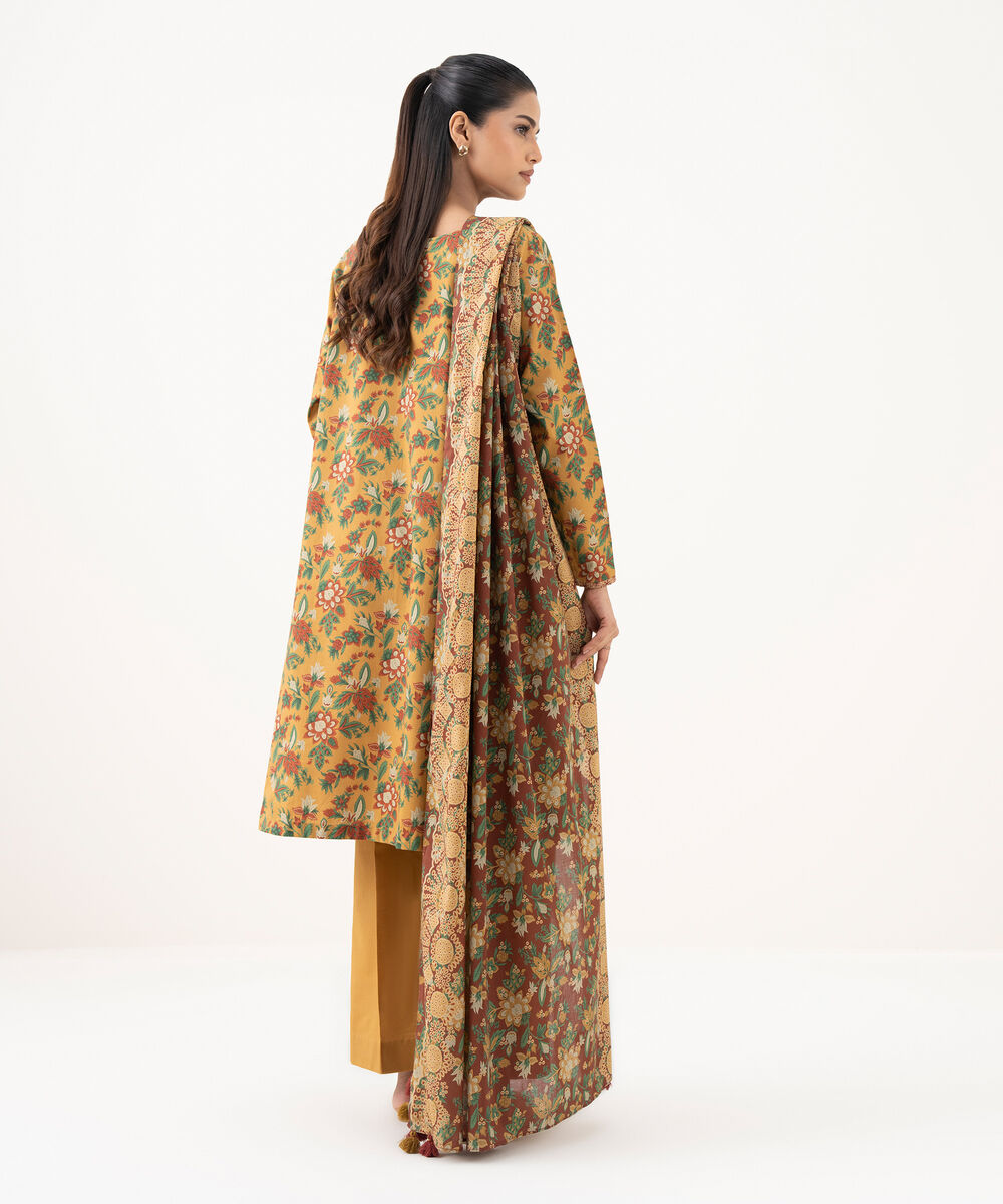 Women's Unstitched Cotton Printed Multi Three Piece Suit