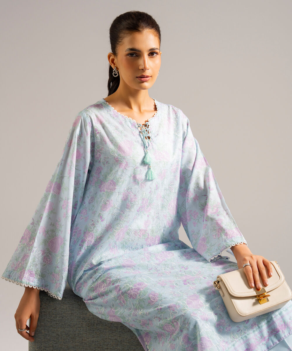 Women's RTW Lawn Embroidered Blue 2 Piece Suit
