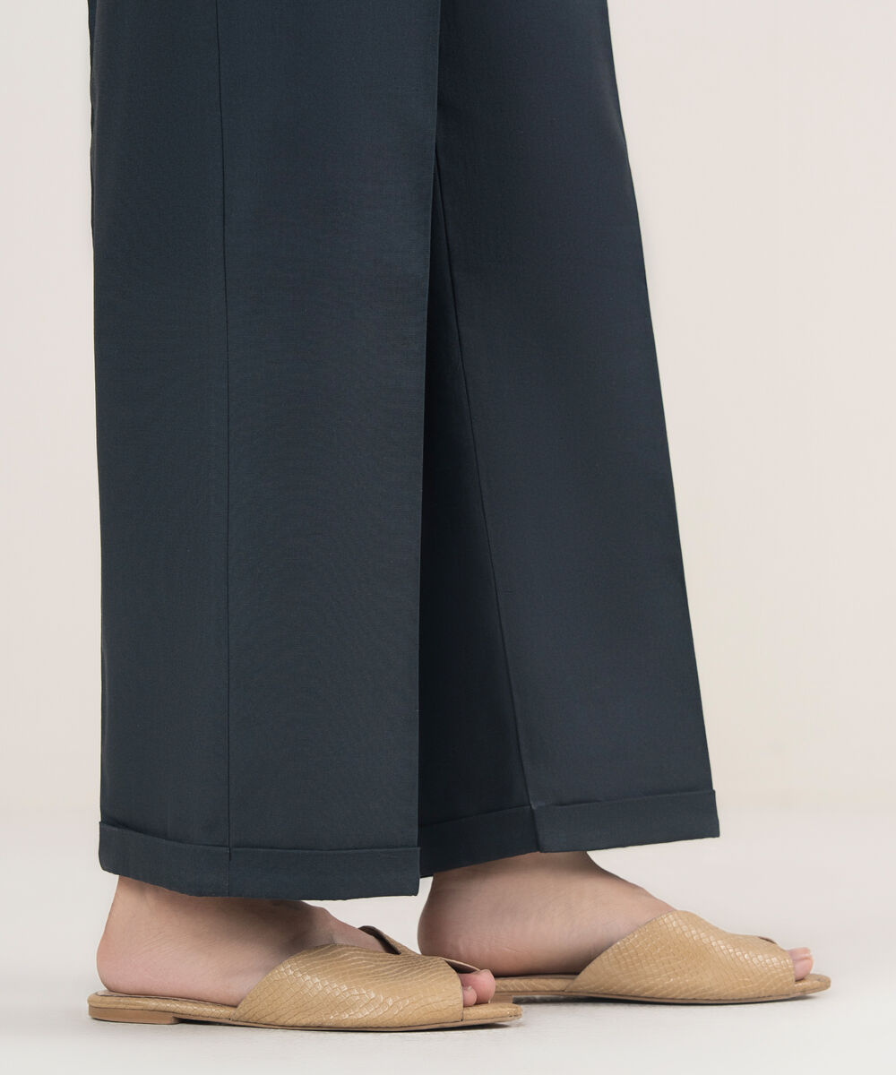 Women's Unstitched Cotton Printed Black Trousers Fabric