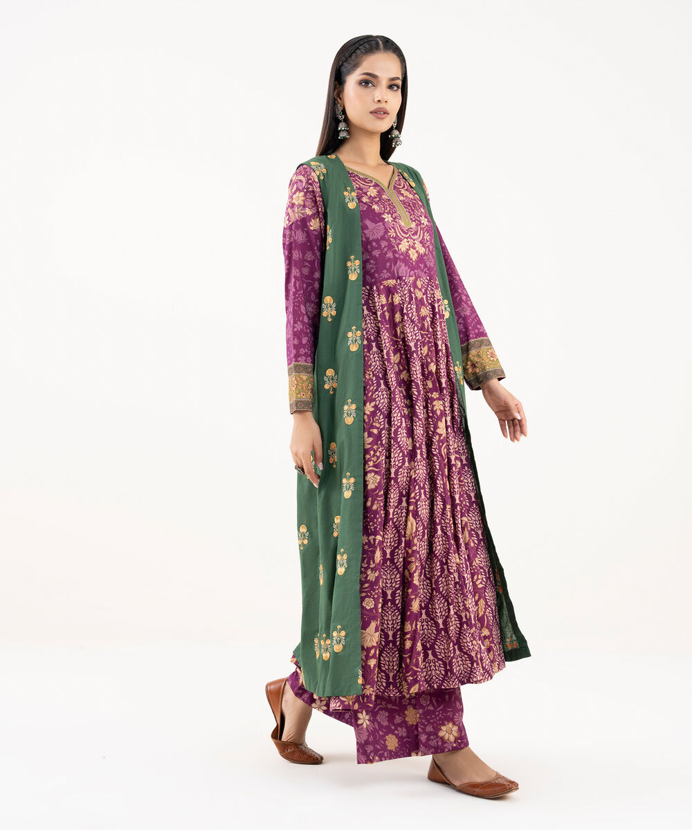 Women's RTW Lawn Viscose Green Embroidered Pishwas