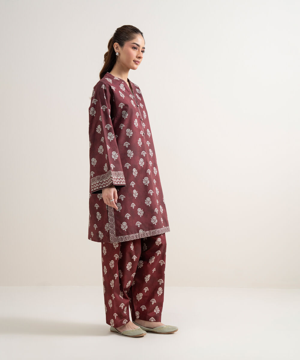 Women's Unstitched Lawn Printed Red 2 Piece Suit