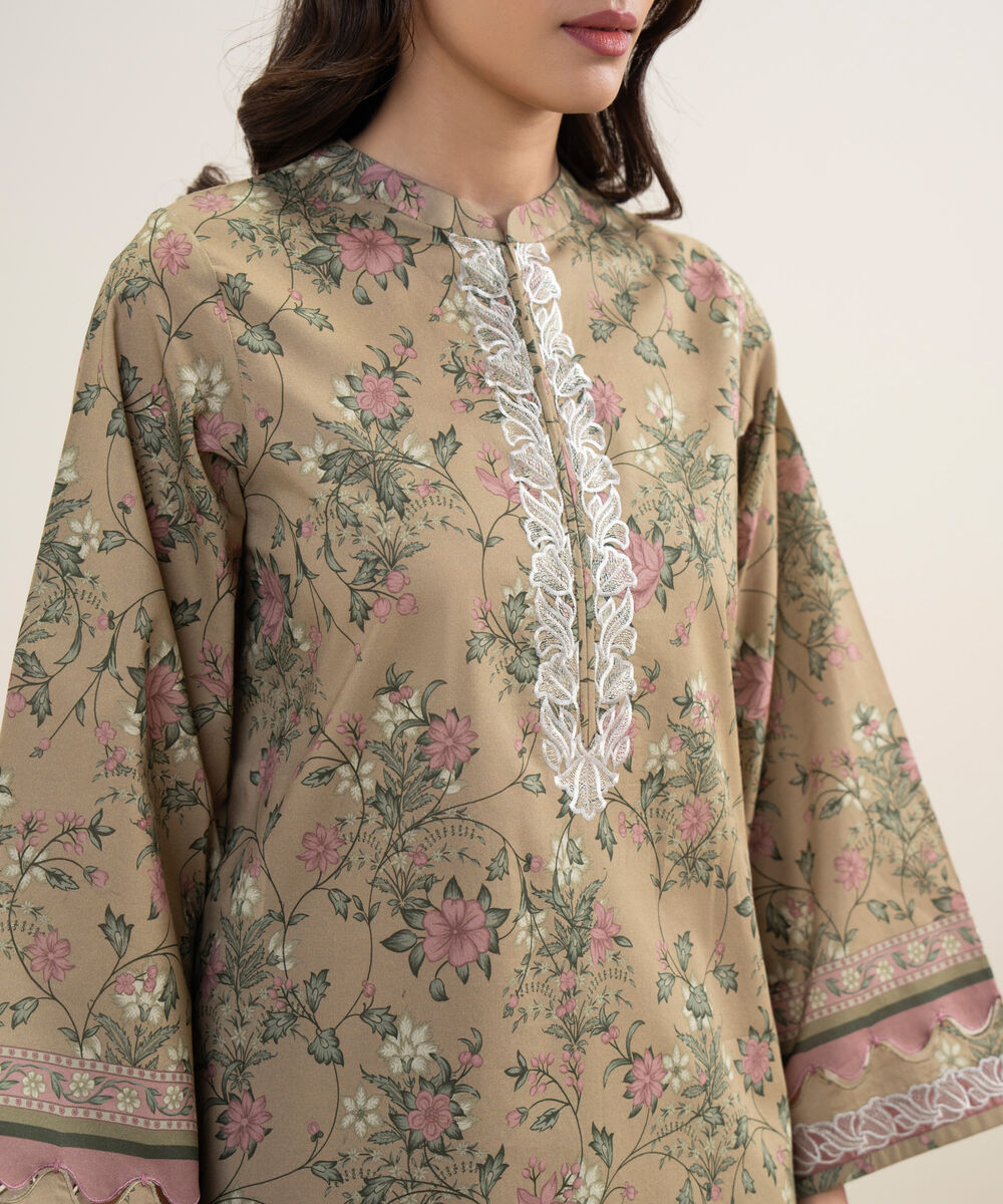 Women's Unstitched Lawn Embroidered Brown 3 Piece Suit