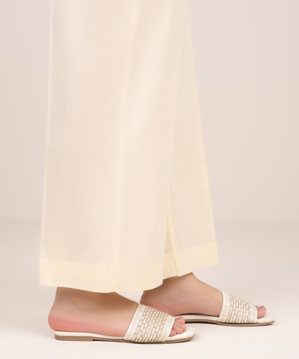 Women's RTW Cambric Beige Solid Straight Pants