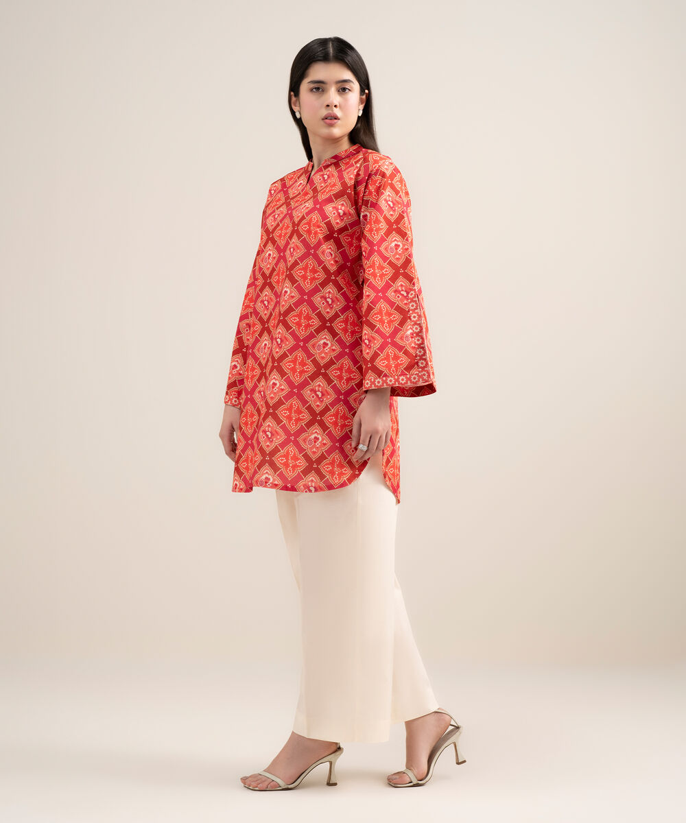 Women's Unstitched Lawn Printed Red Shirt