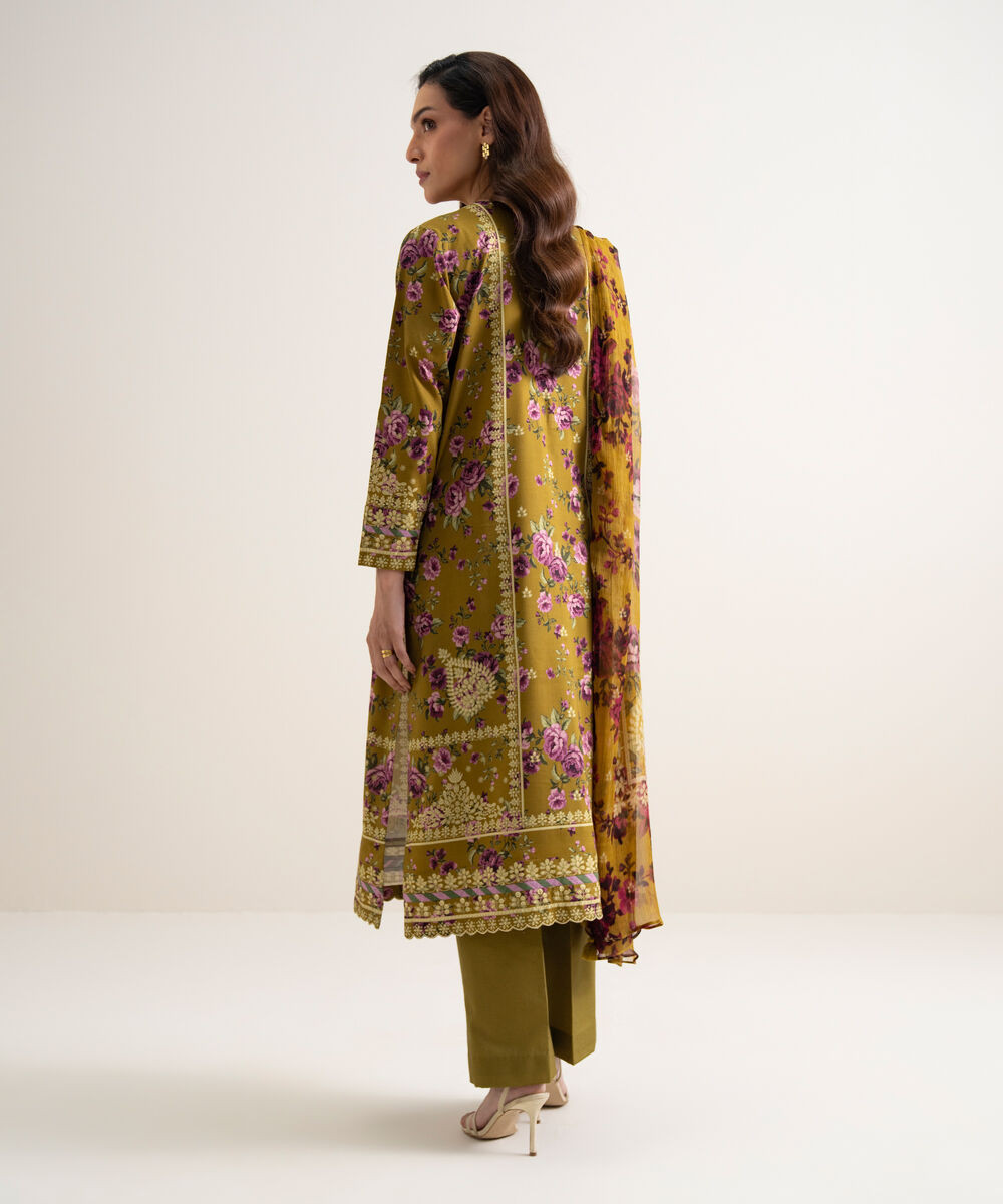 Women's Unstitched Arabic Lawn Printed Brown