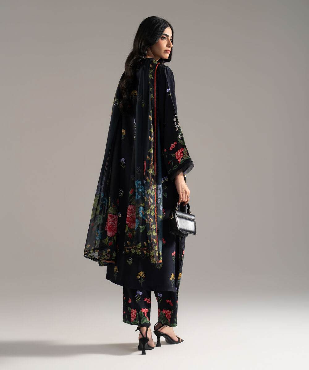 Women's RTW BEmbroiderederg Grip Printed Black 3 Piece Suit
