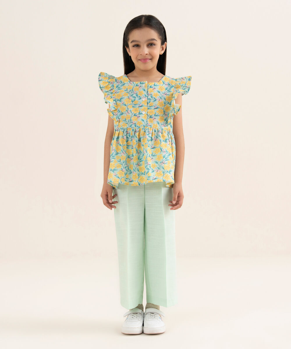 Girl's Khaddar Printed Mint Green 2 Piece Set