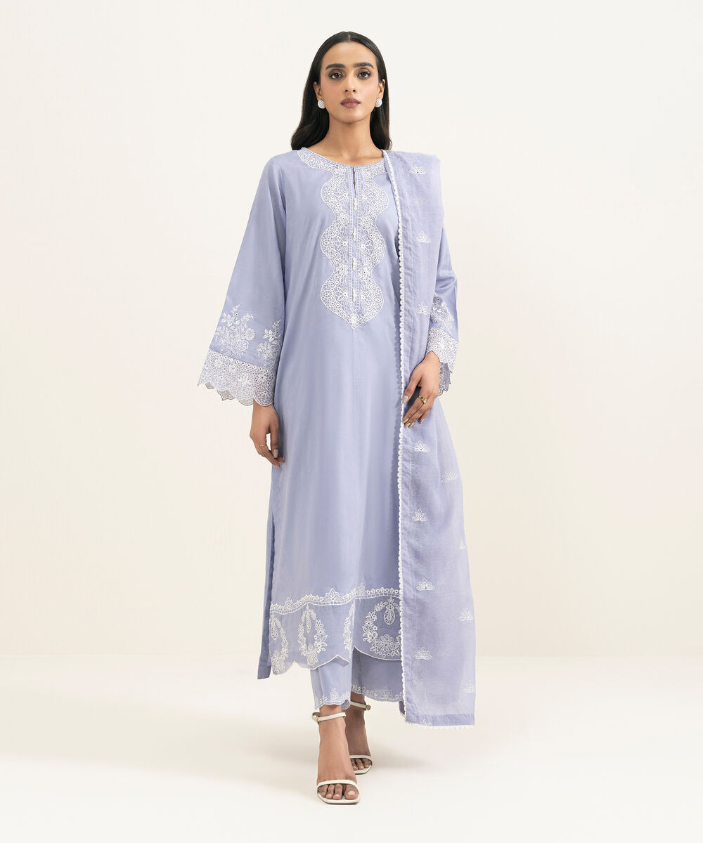 Women's RTW Self Jacquard Embroidered Purple A-Line Shirt