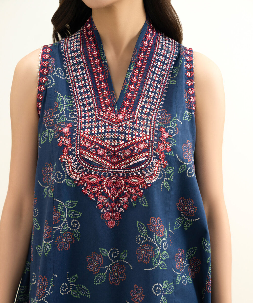 Women's Unstitched Lawn Embroidered Blue 3 Piece Suit