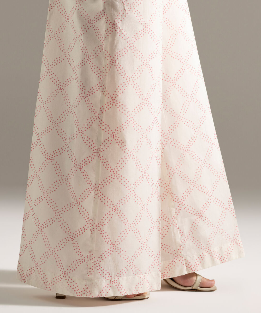 Women's RTW Cambric Printed White Flared Pants