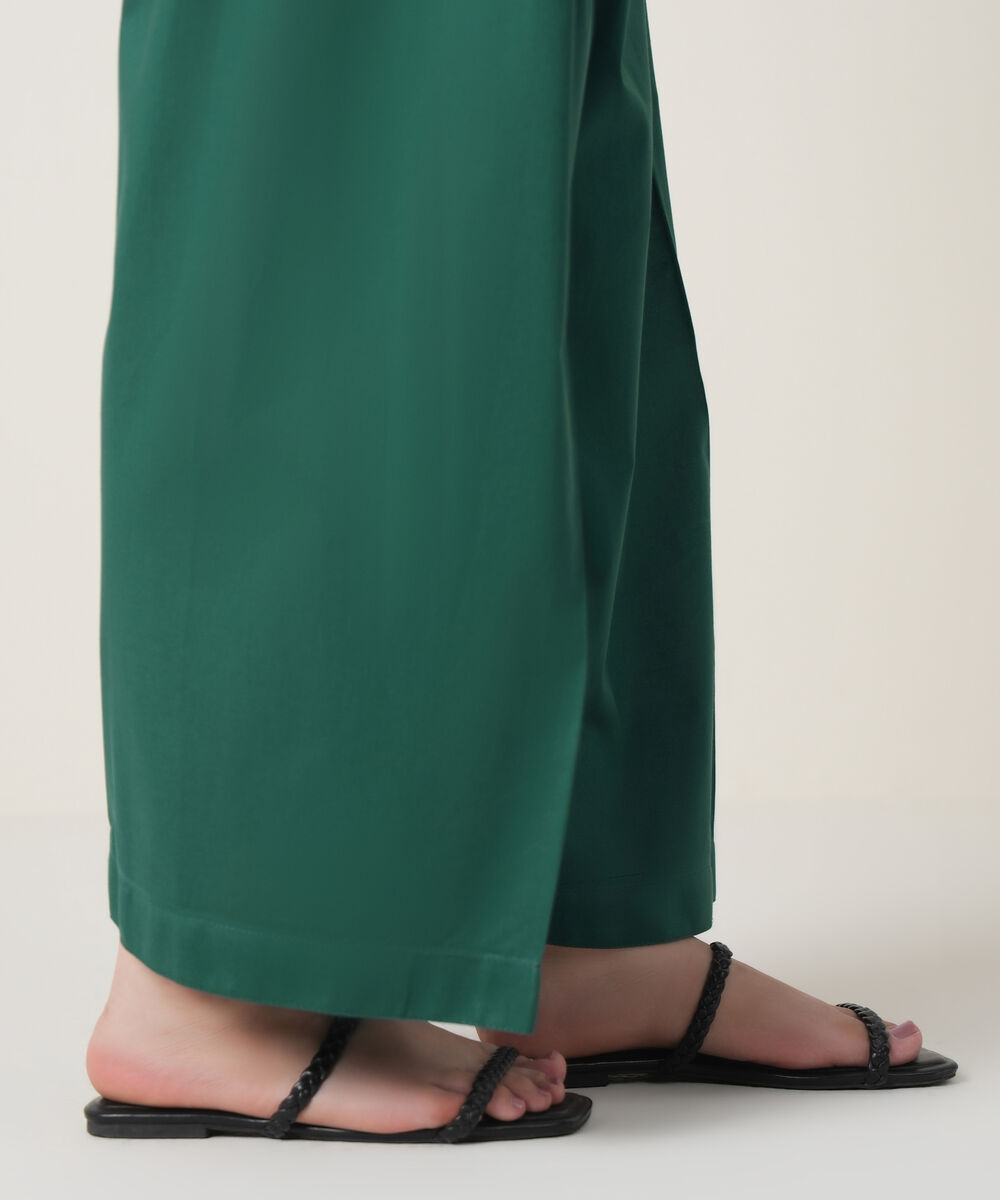 Women's RTW Cambric Green Solid Trousers