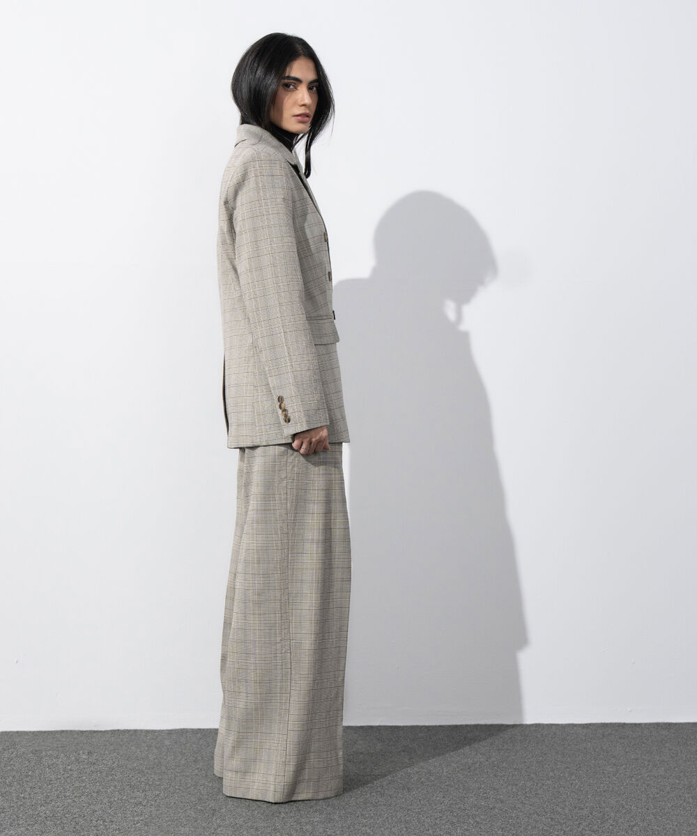 Women's Western Wear Grey Plaid Double Breasted Blazer