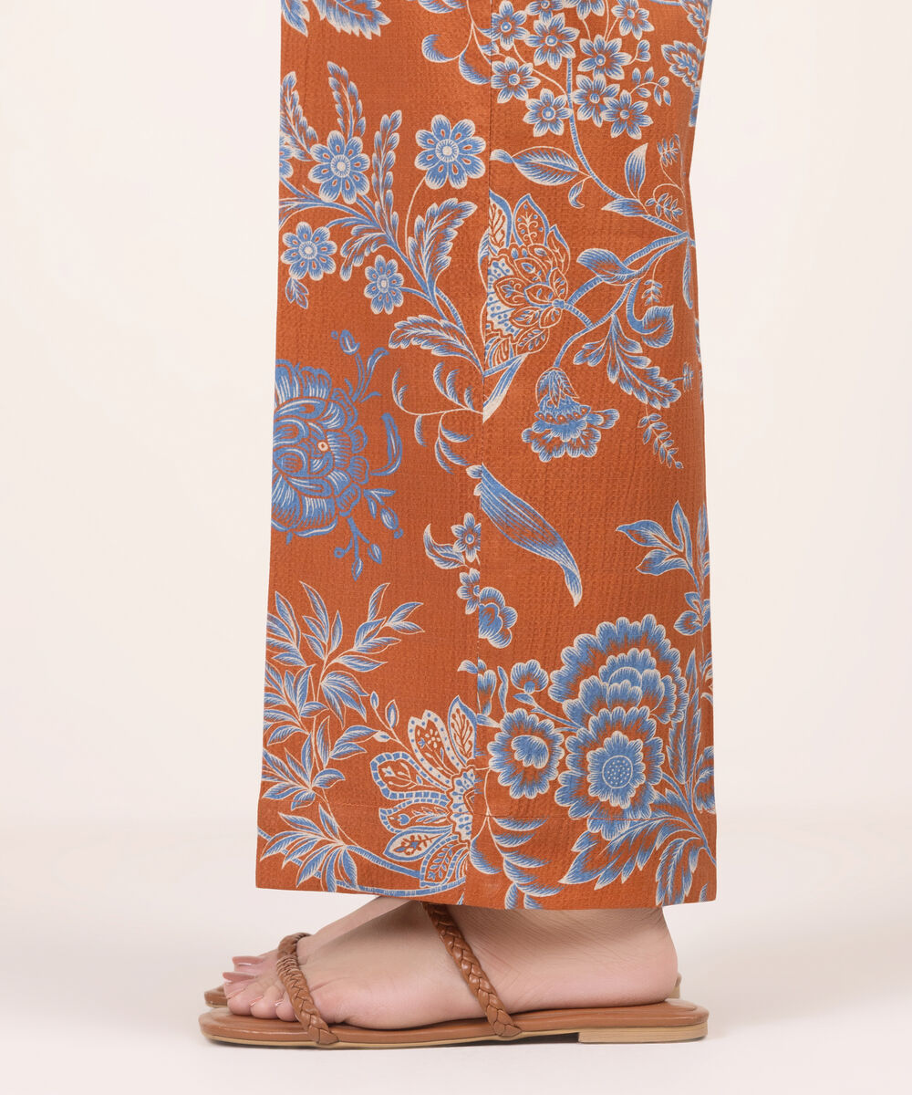 Women's RTW Seersucker Printed Rust Straight Pants