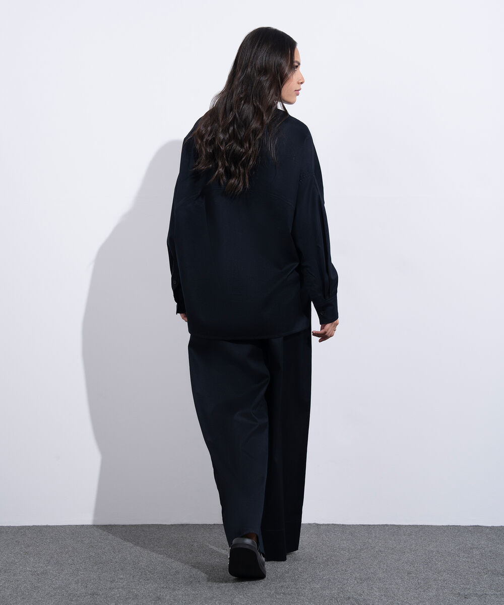 Women's Western Wear Black Oversized Linen Blend Shirt