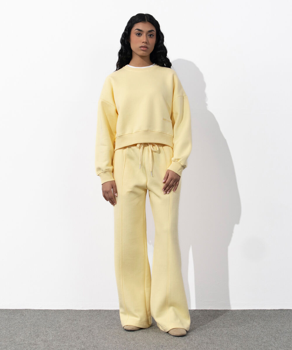 Women's Western Wear Butter Yellow Loose Fit Cropped Sweatshirt