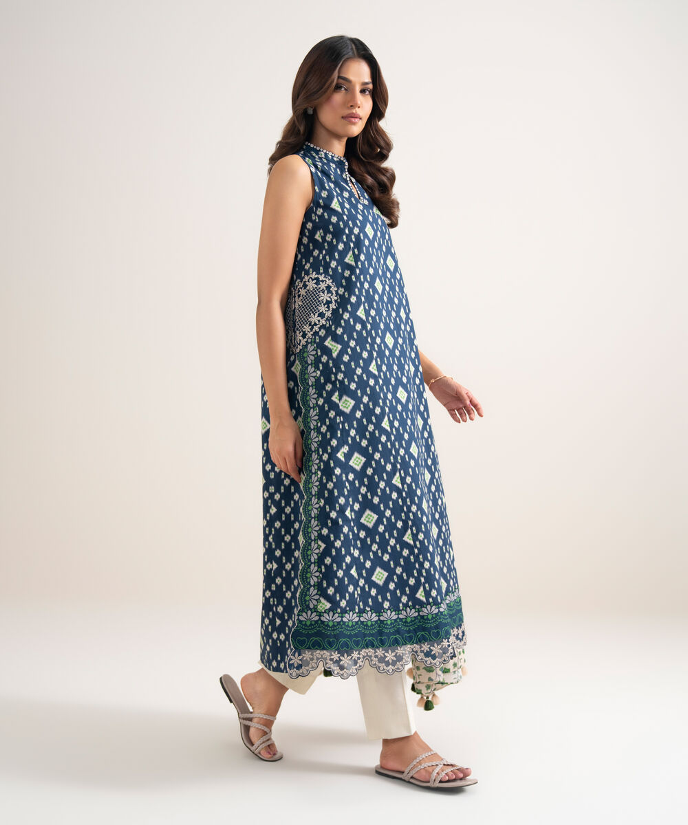 Women's Unstitched Lawn Embroidered Blue 2 Piece Suit