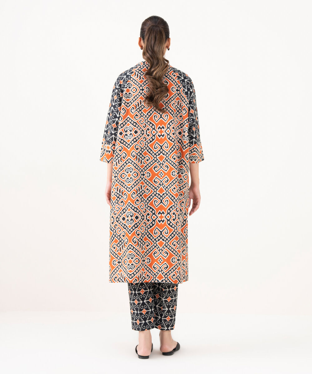 Women's RTW Light Khaddar Printed Black Drop Shoulder Shirt