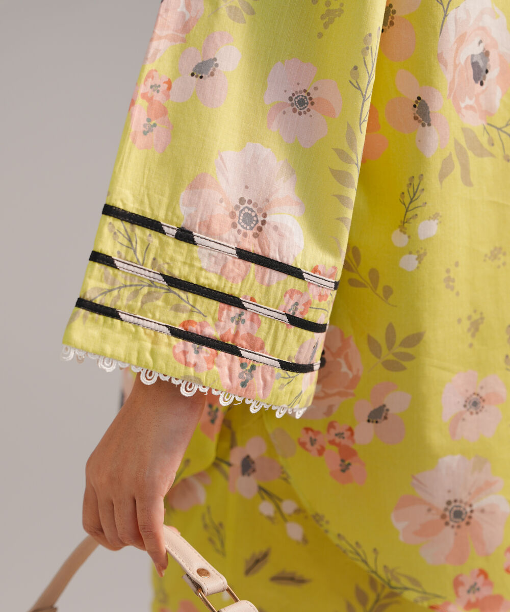 Women's RTW Cambric Printed Lime Green 2 Piece Suit