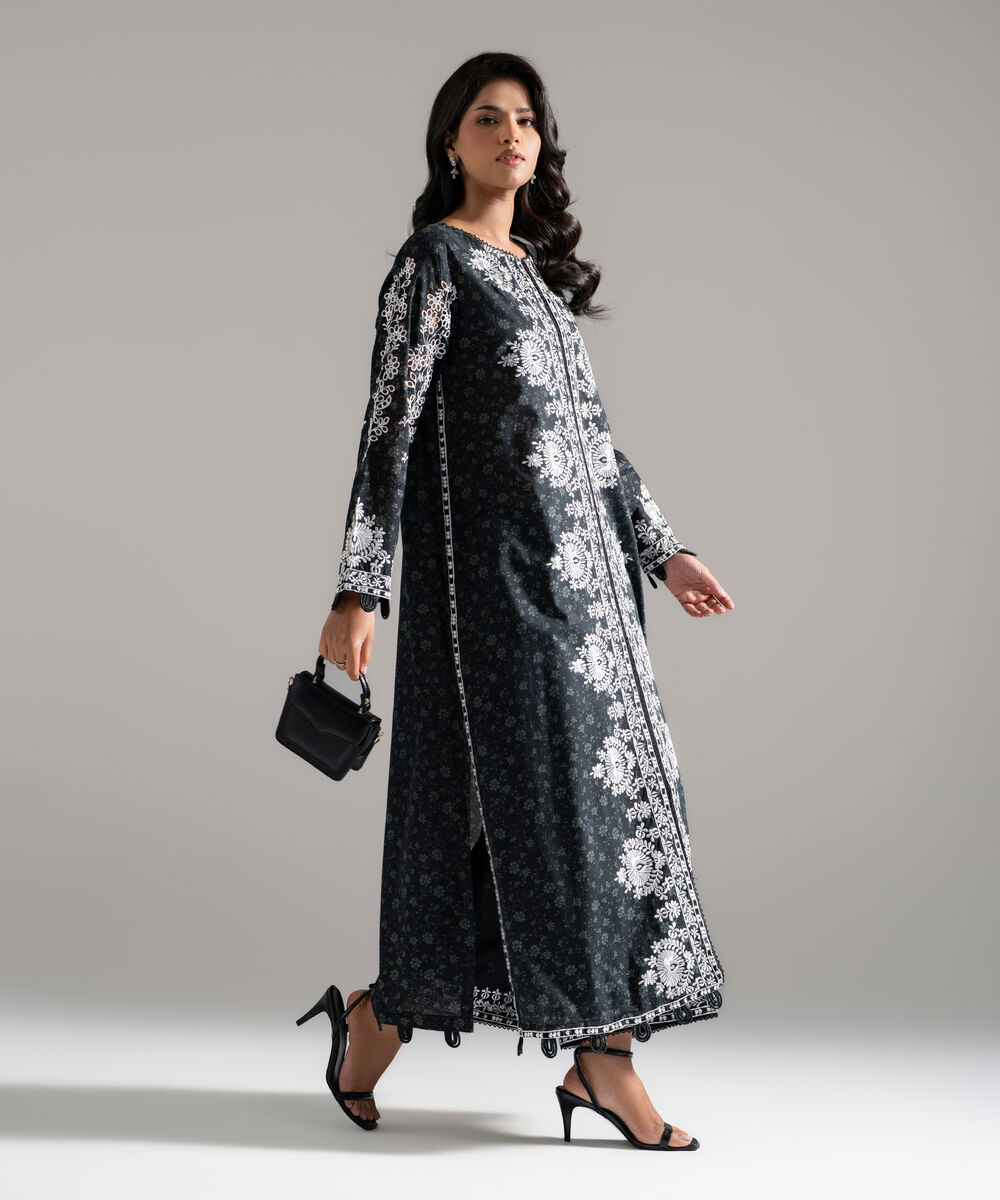 Women's RTW Lawn Embroidered Black 2 Piece Suit