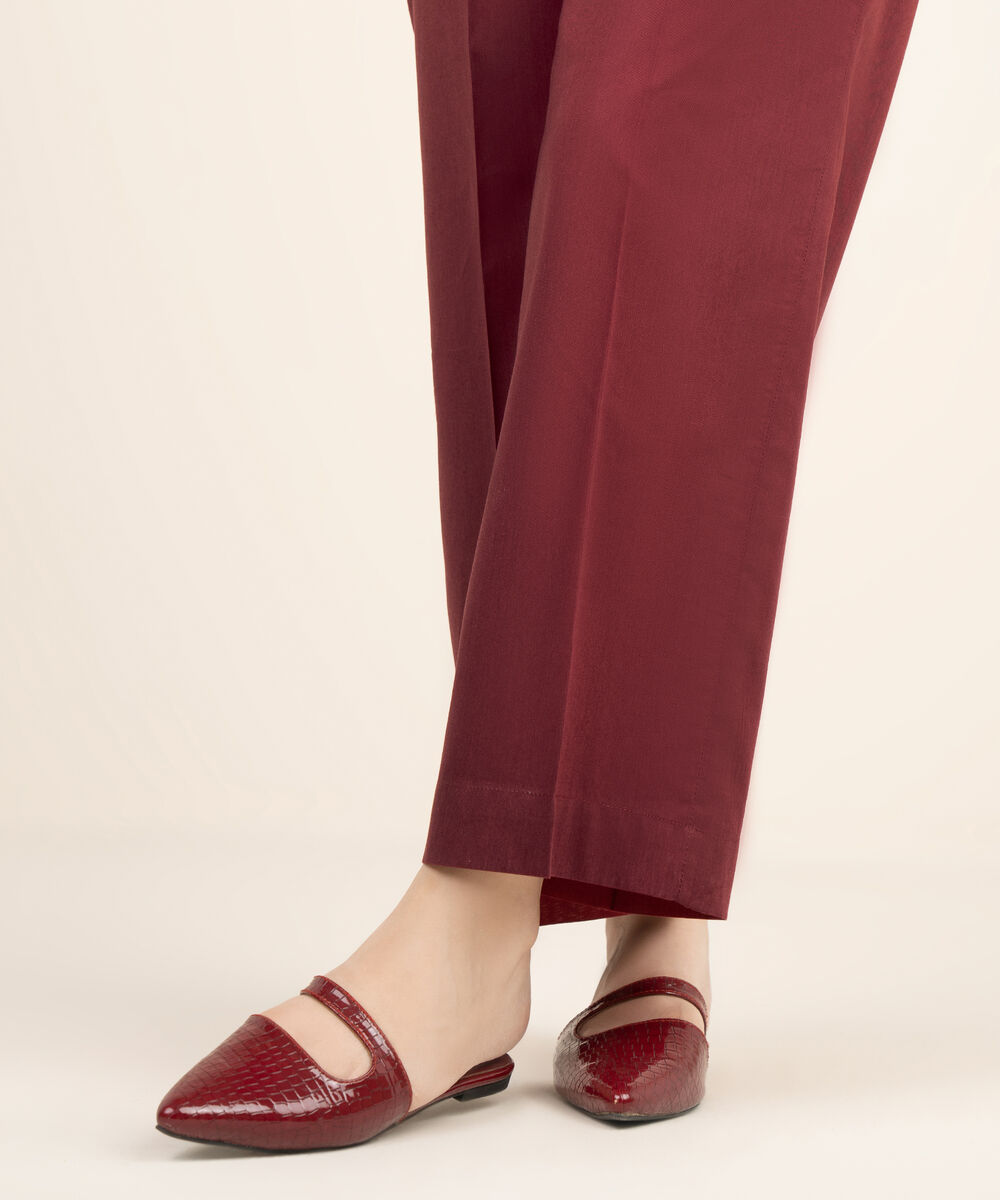 Women's RTW Cotton Viscose Solid Red Straight Pants